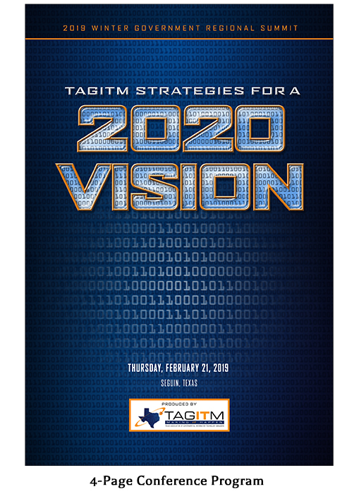 Spreads from the 4-Page program for 2020 Vision - a Texas Association of Governmental Information Technology Managers (TAGITM) tech seminar